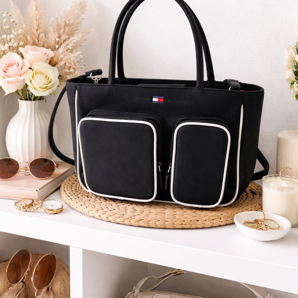 Tommy Hilfiger Black and White Women's Bag